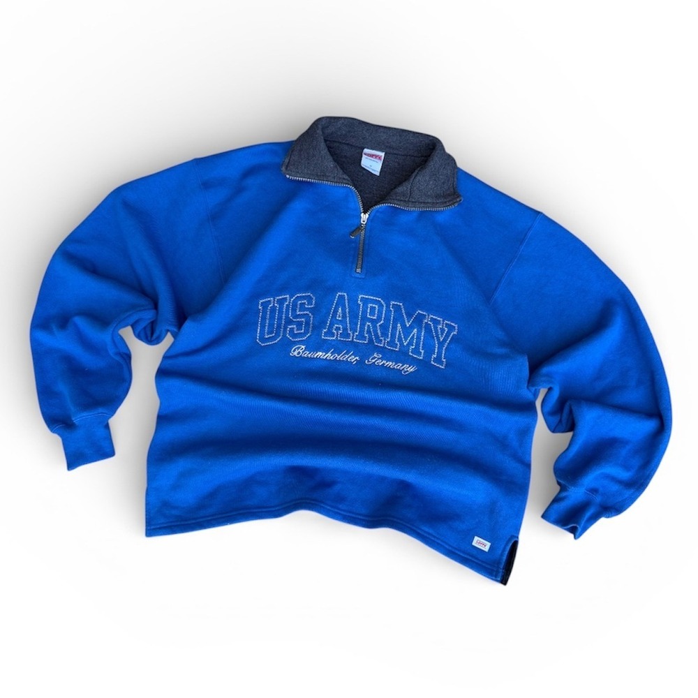 Vintage Soffe US Army Baumholder Germany Quarter Zip Sweatshirt Mens Medium Blue